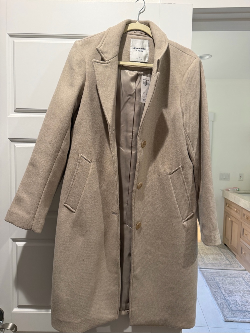 Abercrombie & Fitch Beige Single-Breasted Wool-Blend Pea Coat